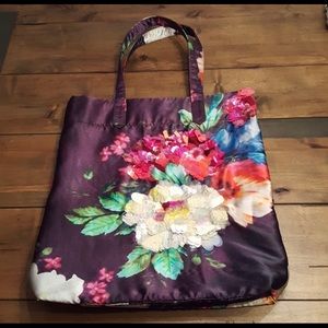 Anthropologie Floral Silk Tote